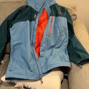 Patagonia Light Blue & Teal Shell Jacket with Orange Lining